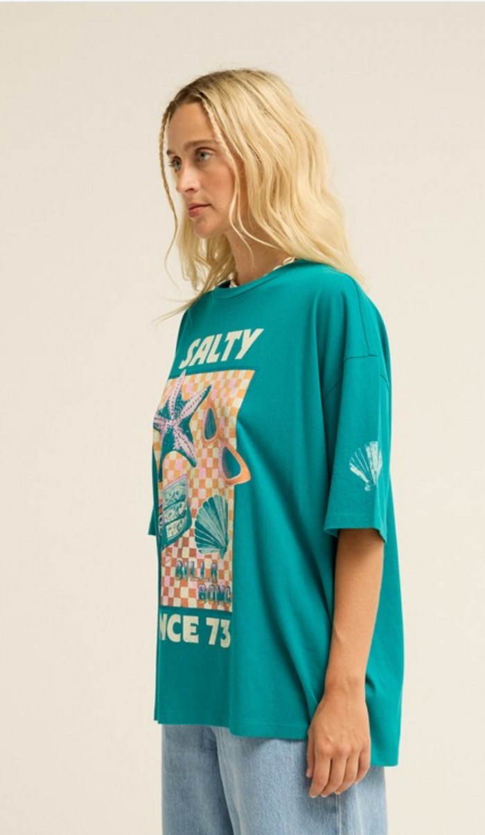 Billabong -Salty Since Women Green Oversized T-Shirt