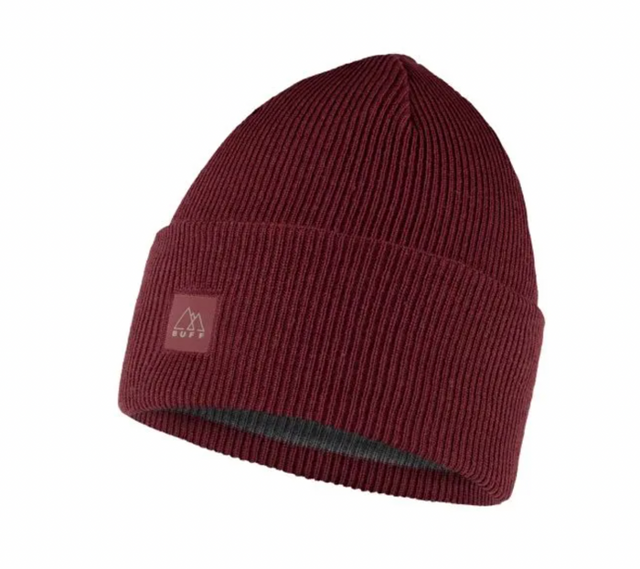 Buff Crossknit Beanie Solid Mahogany