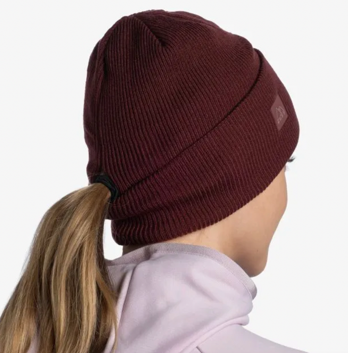 Buff Crossknit Beanie Solid Mahogany