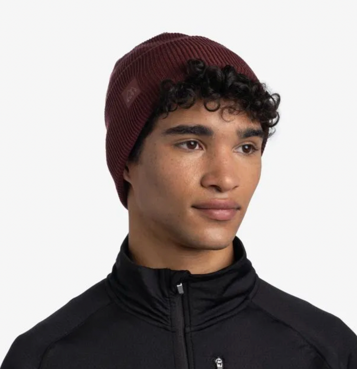 Buff Crossknit Beanie Solid Mahogany