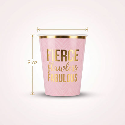 "Fierce, Flawless, Fabulous" Pink Plastic Party Cups, 9 oz, 30 Pack