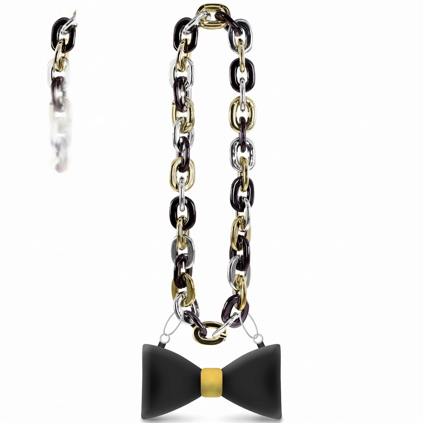 "Happy New Year" Light-Up Bow Tie Chain Necklace in Black, Gold, & Silver