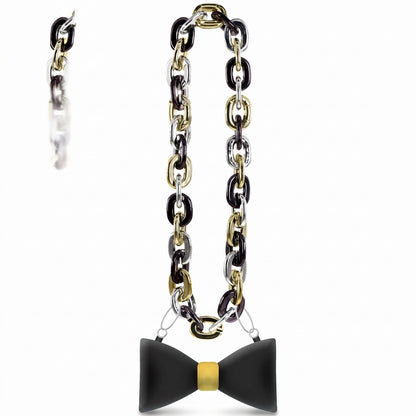 "Happy New Year" Light-Up Bow Tie Chain Necklace in Black, Gold, & Silver