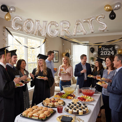 "Congrats" Silver Glitter Confetti Air-Filled Balloon Banner