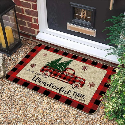 Christmas Santa Claus Truck Welcome Door Mats Home Decor Kitchen Hallway Balcony Rugs Carpet for Living Room Xmas Decorations
