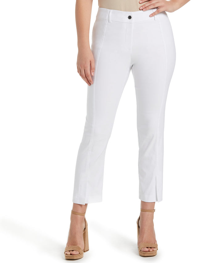Classic Fit Seamed Straight Leg Crop Pant with Vents (White)