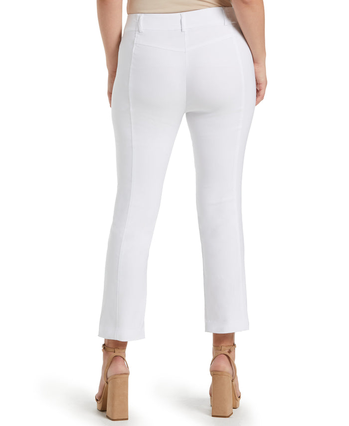 Classic Fit Seamed Straight Leg Crop Pant with Vents (White)