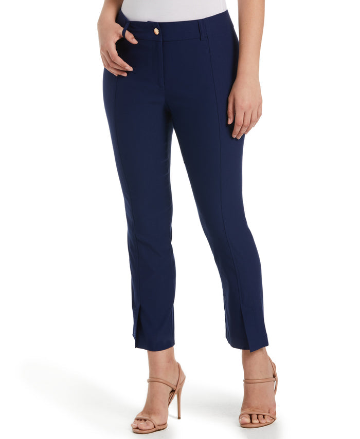 Classic Fit Seamed Straight Leg Crop Pant with Vents (Mediterranean Blue)