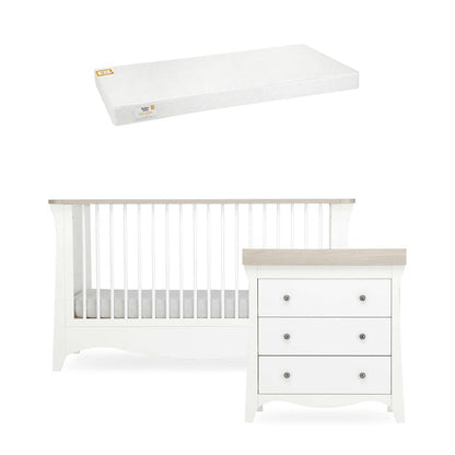 CuddleCo Clara 2 Piece Set 3-Drawer Dresser + Cot Bed  - White/Ash
