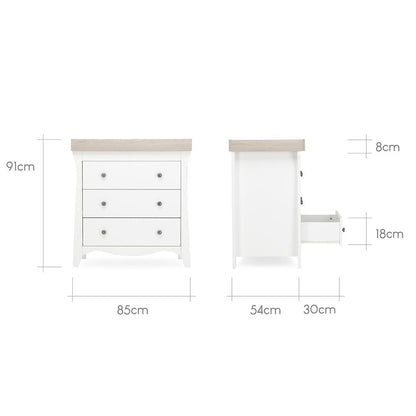 CuddleCo Clara 2 Piece Set 3-Drawer Dresser + Cot Bed  - White/Ash