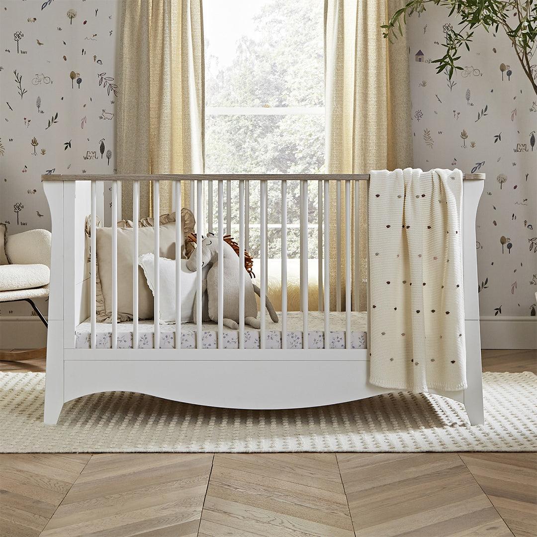 CuddleCo Clara 2 Piece Set 3-Drawer Dresser + Cot Bed  - White/Ash
