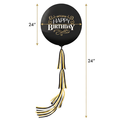 "Happy Birthday" Jumbo Latex Balloon with Black and Gold Tail - 24-Inch, 2-Pack