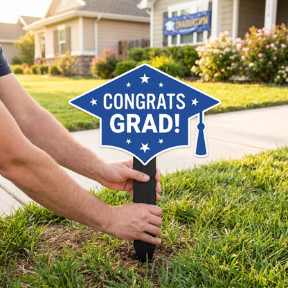 "Congrats Grad" Powder Blue Lawn Sign Decoration for Graduation