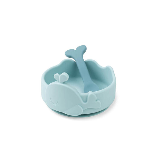 Done by Deer Silicone Stick & Stay Bowl + Baby Spoon  - Blue - Wally