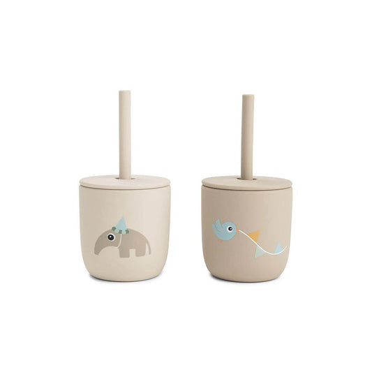 Done by Deer Silicone Straw Cup 2 Pack - Celebration Sand