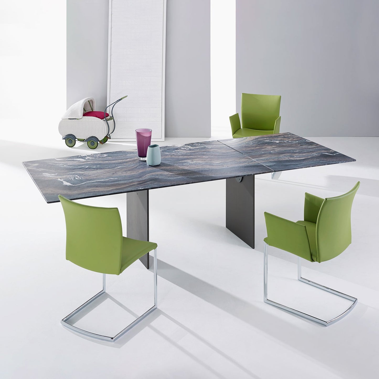 draenert | atlas table | extendable + pivotable | dreaming green stone 160/230x92cm
