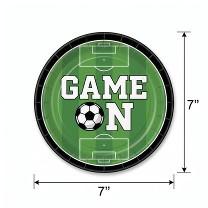 "Game On" Soccer Theme 7" Round Paper Plates - 20 Pack