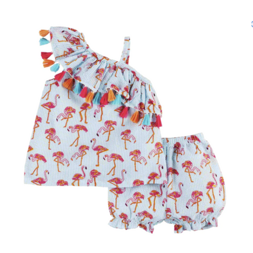 FLAMINGO TODDLER GIRL SHORT SET