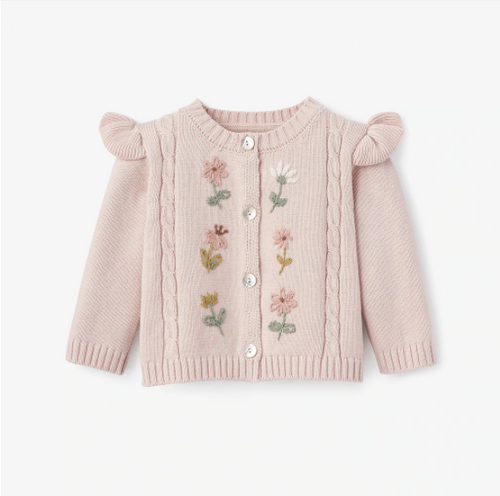 Blush Floral Embroidered Knit Baby Cardigan