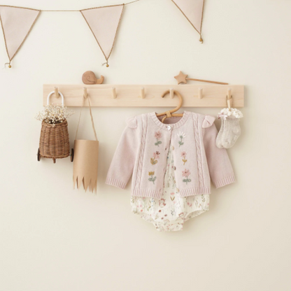 Blush Floral Embroidered Knit Baby Cardigan