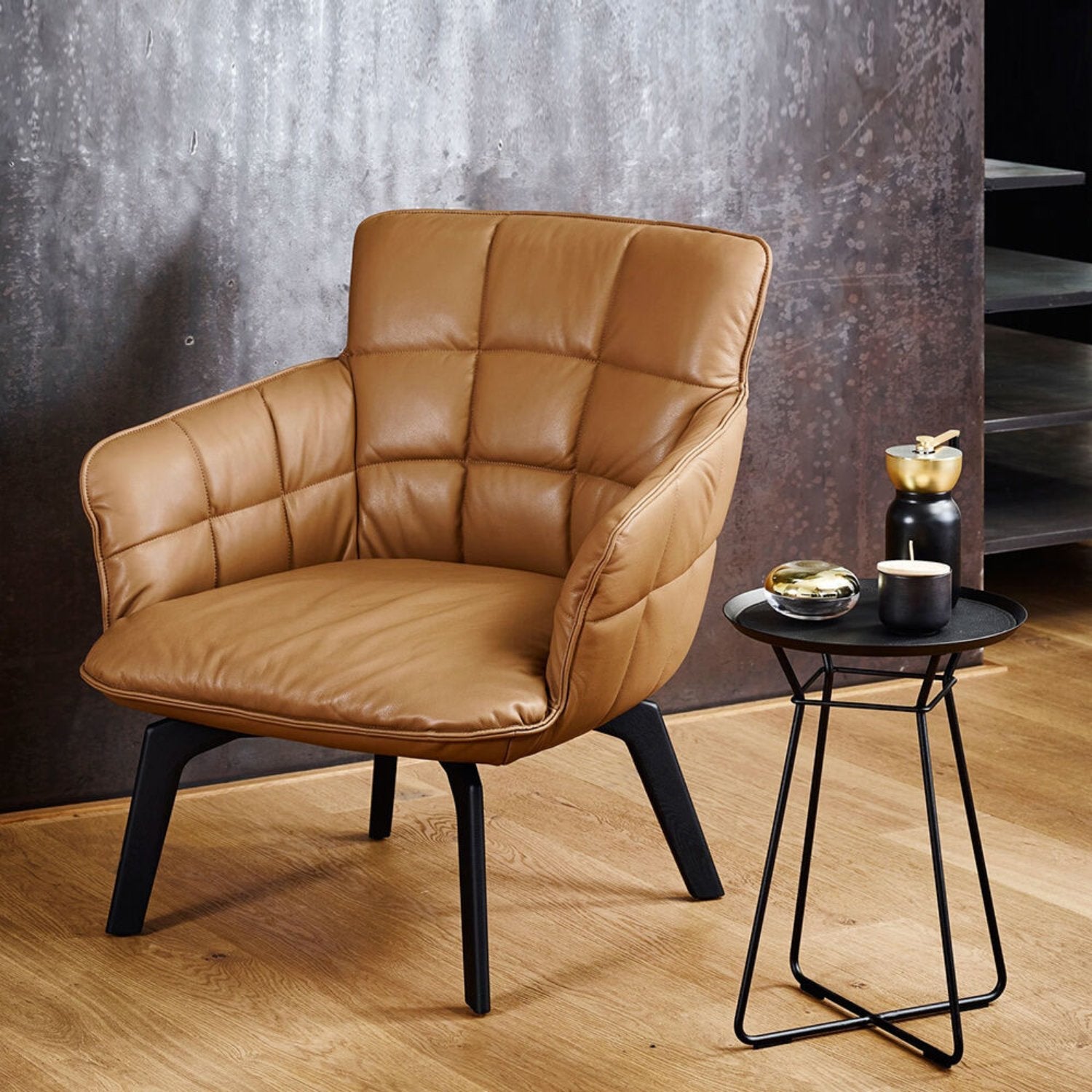 freifrau | leya coffee table with leather inlay | small | black