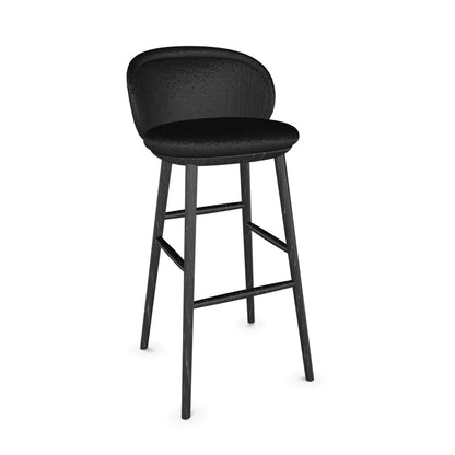 freifrau | ona barstool 82cm | wooden frame oak black | front - riga m1 noir 18 | back - gobelin eden