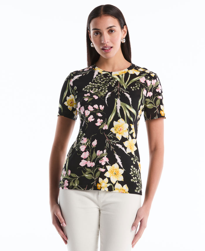 Garden Print Button Detail Top (Black)