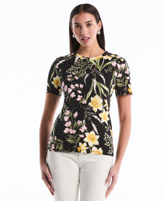 Garden Print Button Detail Top (Black)