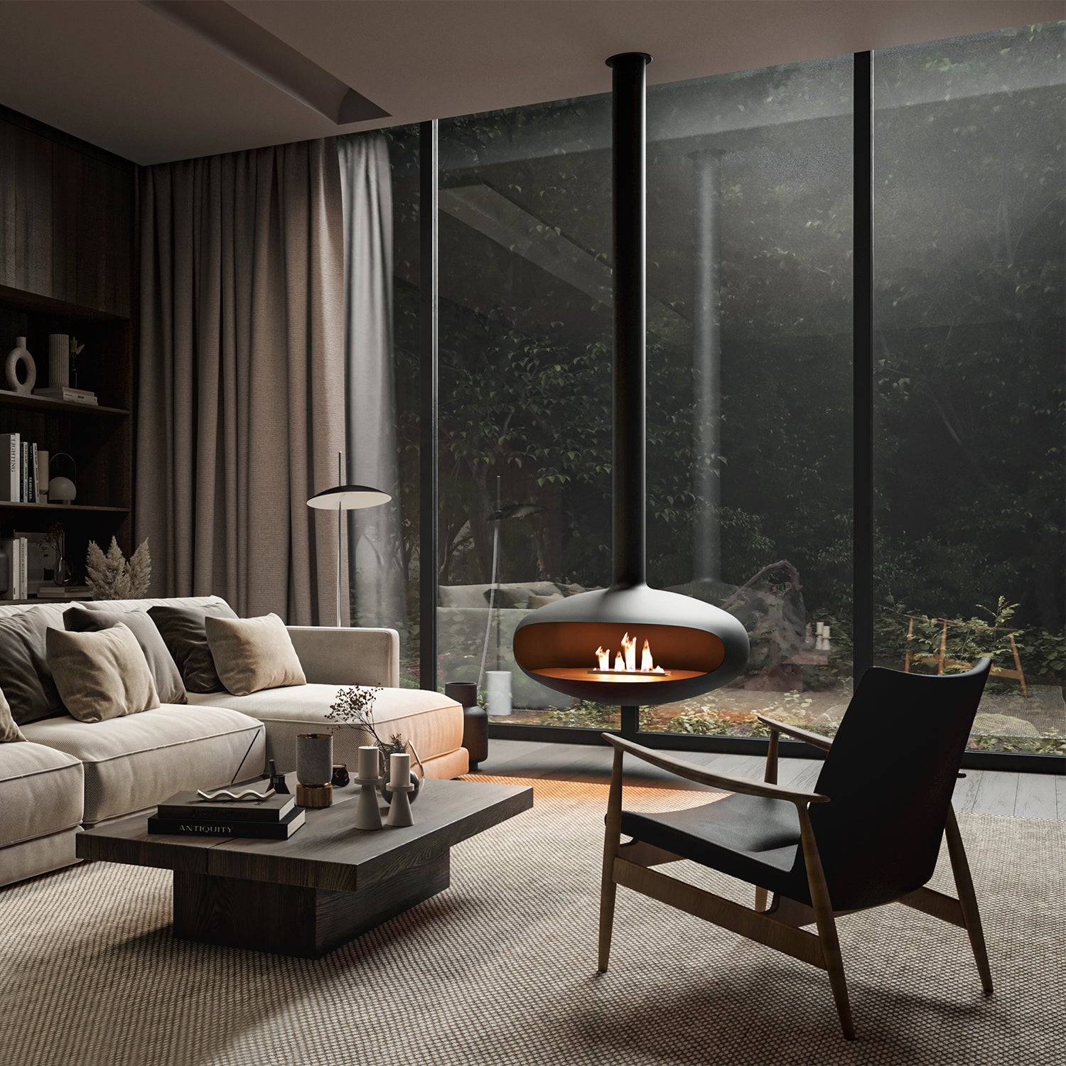 icon fires | the iconic 900 hanging fireplace | matte black
