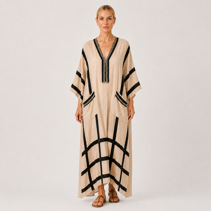 Kaftan Salma Beige Striber Sorte