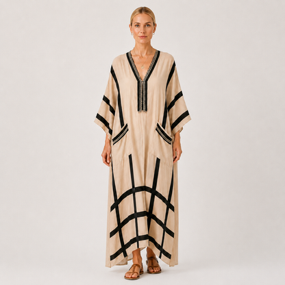 Kaftan Salma Beige Striber Sorte