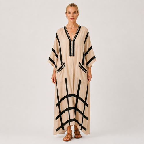 Kaftan Salma Beige Striber Sorte