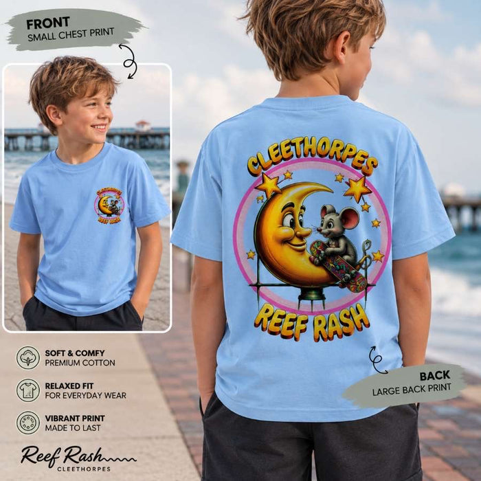 KIDS CLEETHORPES MOUSE AND MOON T-SHIRT - BABY BLUE -