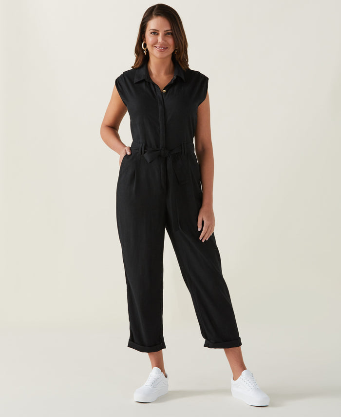 Linen Blend Jumpsuit (Black)