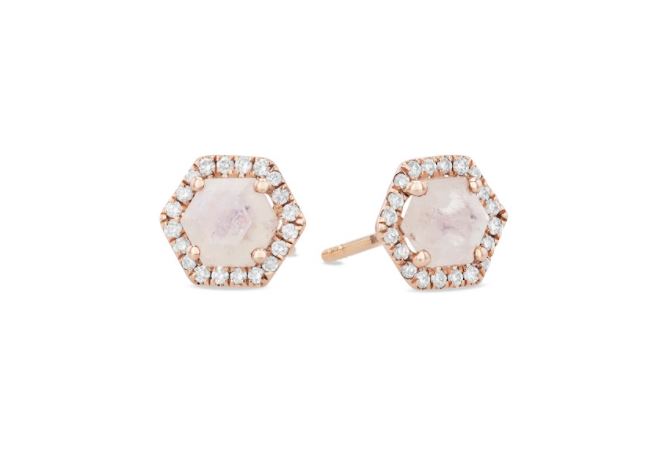 Ines Hexagon Moonstone & Diamond Stud Earring