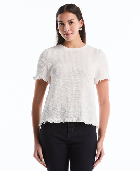 Puckered Ruffle Sleeve Top (Star White)