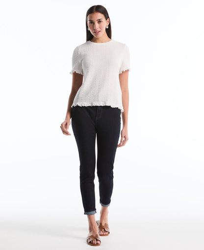 Puckered Ruffle Sleeve Top (Star White)