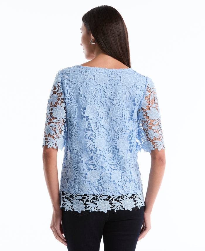 Petite Scalloped Lace Top (Cerulean)