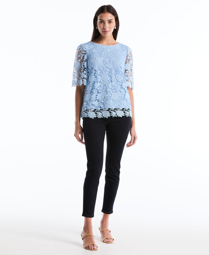 Petite Scalloped Lace Top (Cerulean)