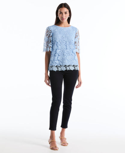 Petite Scalloped Lace Top (Cerulean)