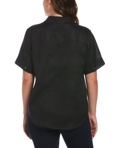 Split Neck Linen Top (Black)