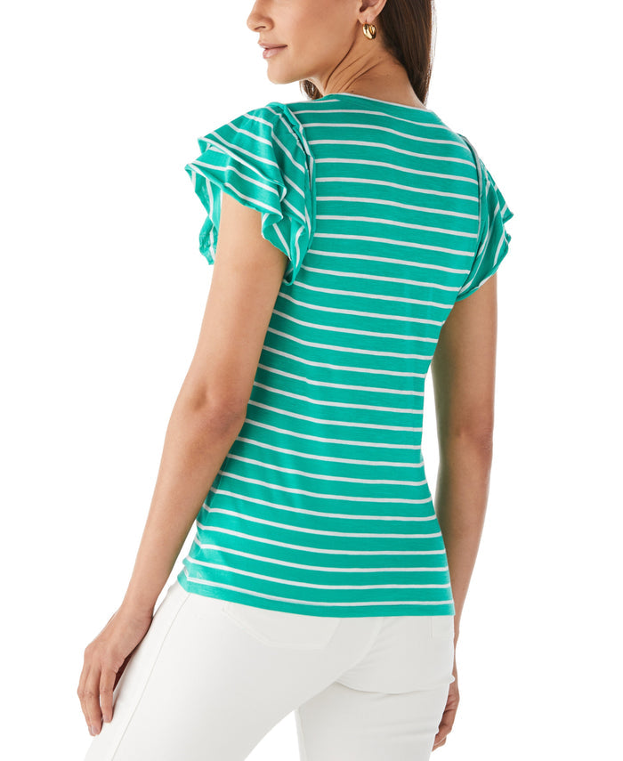 Stripe Ruffle Sleeve Tee (Simply Green)