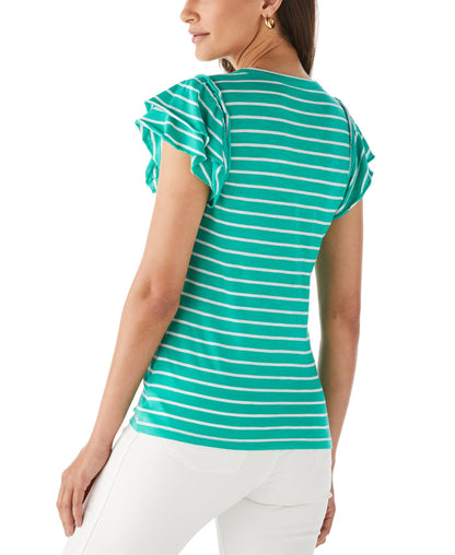 Stripe Ruffle Sleeve Tee (Simply Green)