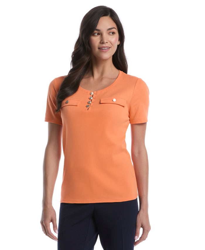 Petite Welt Pocket Button Detail Top (Nectarine)