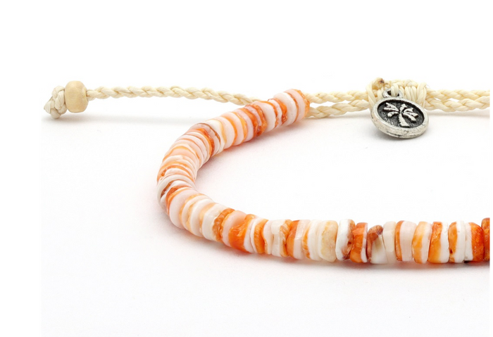 PINEAPPLE ENU ISLAND SHELL ORANGE /WHITE ANKLET -038