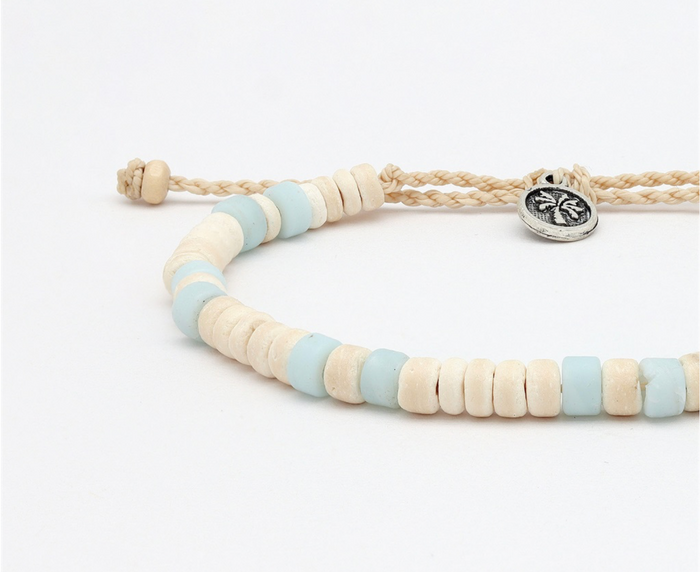 PINEAPPLE  LAUT WHITE/BLUE  & WOOD BEADED BRACELET - KALB-039