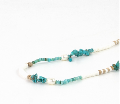 PINEAPPLE LOVE IS HERE NATURAL STONE/ BLUE , PEARL & SHELL NECKLACE- LIMN-008