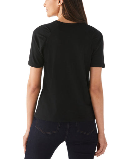 Pleated Raglan Sleeve Tee (Black)
