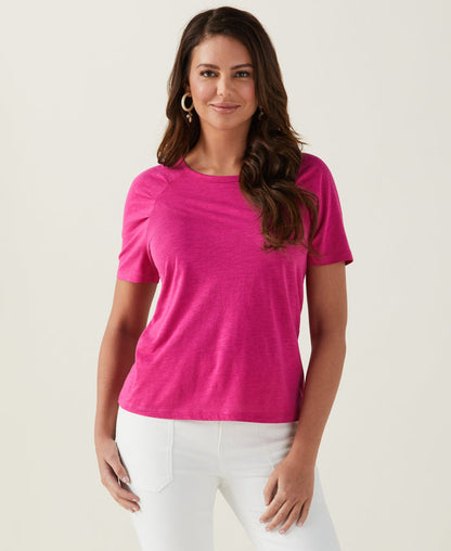 Pleated Raglan Sleeve Tee (Cosmo Pink)