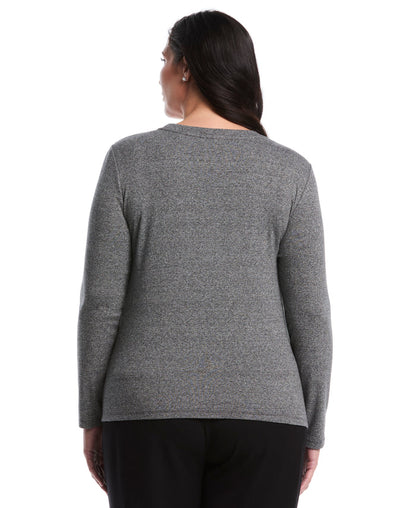 Plus Size Embellished Neck Top (Salt & Pepper Heather)